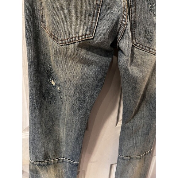 MNML Jeans Mens Sz 28 Distressed Destroyed Button Fly Slim grunge streetwear New - Picture 8 of 14